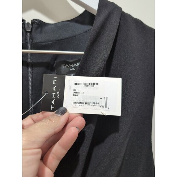 TAHARI ASL Faux Wrap Sheath Dress Black Size 8 Sleeveless V Neck NWT - Picture 5 of 6